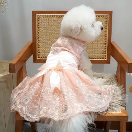 Jurken Elegant Strik Hond Trouwjurk Puppy Prinses Jurk Bloem Geborduurd Luxe Design Hondenkleding voor kleine honden Feest Schoolfeest