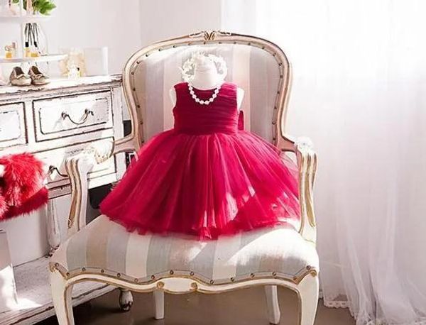 Vestidos Vestidos elegantes de verano para niña 2017, vestido rojo de gasa para fiesta de boda para niñas, vestido de cumpleaños para niña, Vestidos con lazo grande 6M12Y