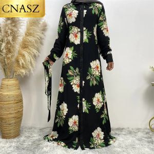 Robes Jupe longue élégante Hui Saudi Dubai Mode Culte musulman Bouton complet Revers Cardigan Robe Pas cher Casual Robe Femme Grande Taille