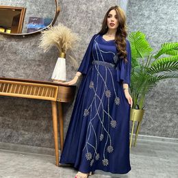 Robes Caftan marocain élégant robes de soirée formelles bleu dentelle Appliques une ligne arabe musulman sauge robes d'occasion spéciale longueur de plancher