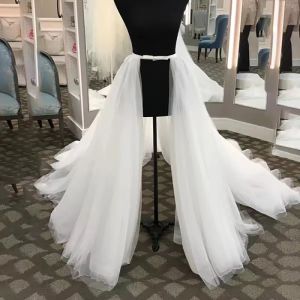 Vestidos Elegante falda de boda de tul blanco Tren largo 5 capas Falda desmontable de tul Sobrefaldas extraíbles Maxi superposición por encargo