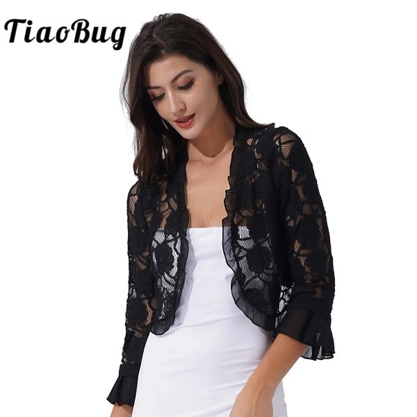 Robes élégantes femmes Bolero à demi-manches voltiges en dentelle florale hausonnent les châles nuptiaux cardigan pour la robe de fête à la plage enveloppe de soirée de mariage