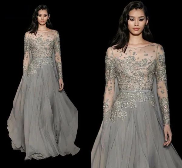 Vestidos Elie Saab Sexy elegante elegante Vestidos de noche Beading 2017 Vestido de manga larga de fiesta de bordado 2017