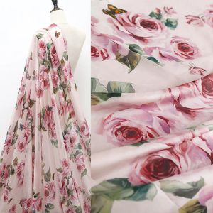 Jurken Europa en Amerika Romantisch roze roze bloemen Gedrukte dunne chiffon stof voor vrouwen zomerjurk blouse diy doek naaien