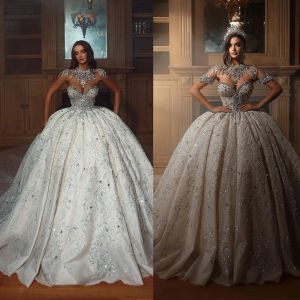 Jurken Exquise Crystal Wedding Dress Ball Jurk Custom Made Luxury Beading Powlins Lace Sweetheart Church Bruidsjurken
