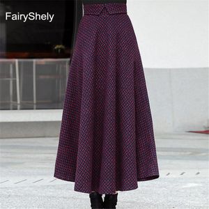 Robes Fairyhely 2022 automne hiver rétro haute taille une jupe de ligne femme de poche décontractée laine maxi jupe femelle