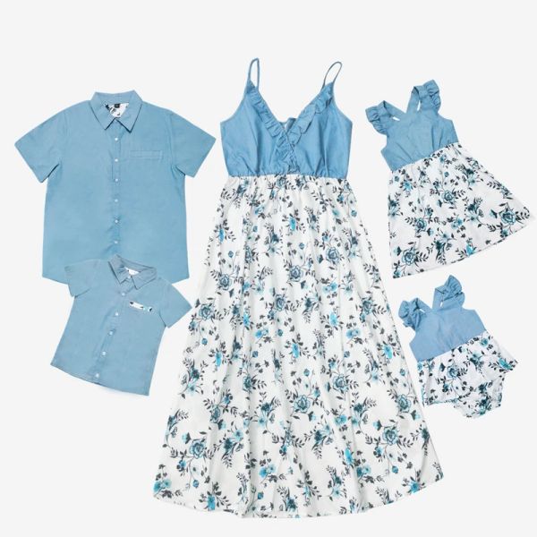 Vestidos Ropa a juego para la familia Vestidos para madre e hija Mamelucos florales para bebés Mamá y yo Padre Niños Traje familiar Vestido