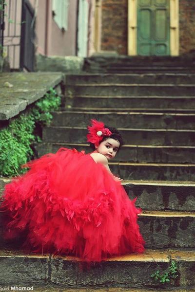 Robes Fashion Flower Girl Robes pour mariage Red Red Puffy Tulle Pageant Robes Ball Ball Longueur Enfants personnalisés