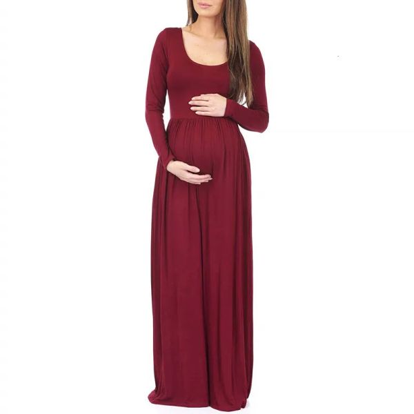 Vestidos Vestidos de Maternidad de moda para sesión de fotos Vestido sólido Maternidad Fotografía de un hombro Mujer Embarazada Vestido largo de vacaciones Caliente