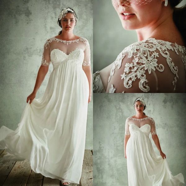 Robes mode plus taille robes de mariée avec des manches à manches transparentes