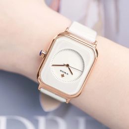 Robes Mode Femmes Montres 2023 Wwoor Cuir Blanc Minimaliste Rectangle Dames Quartz Robe Montre-Bracelet Relogio Feminino Montre Femme