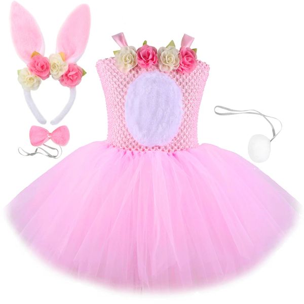 Robes Fleur Lapin de Pâques Tutu Robe pour Bébé Filles Lapin Costume d'Halloween pour Enfants Enfant en Bas Âge Animal Cosplay Robes Fille Tulle Tenue