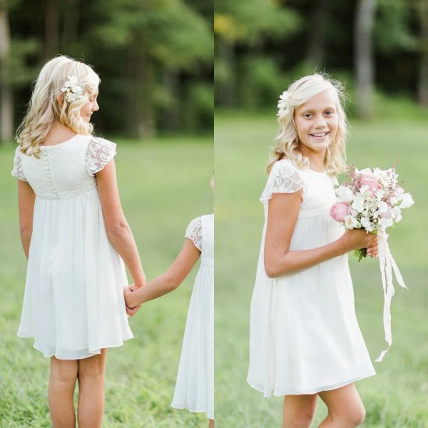 Robes Flower Girl Robes 2019 Nouvelle petite fille Pageant Kids Kids Formel Wear With Cap Scoop Scoop A Line Longle Linet Lace Chiffon pas cher