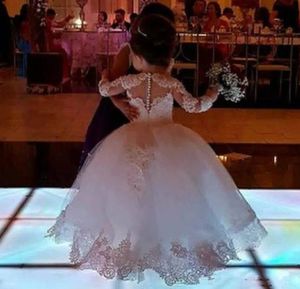 Jurken Flower Girl -jurken voor bruiloften Tule Princess Lace Half Sleeve Holy First Communion Jurets Party Pageant -jurk voor meisjes