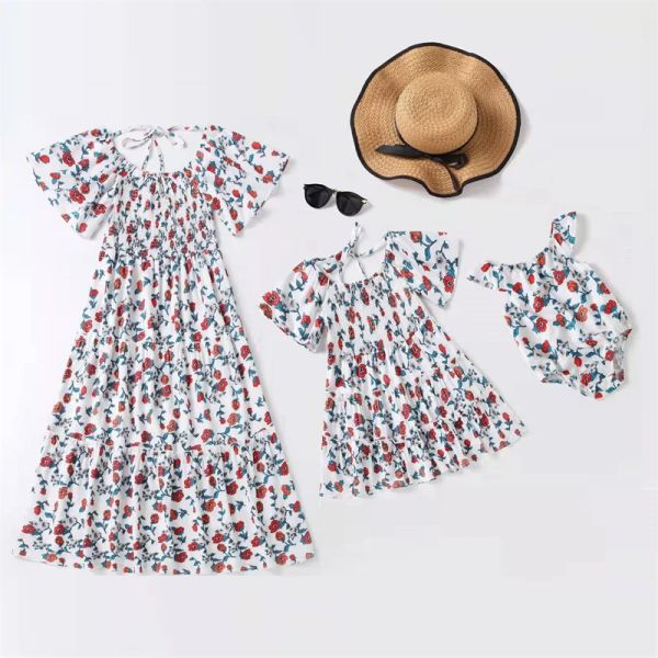 Vestidos con estampado de flores para madre e hija, vestidos a juego con apariencia familiar, ropa para mamá y yo, trajes para mamá, bebé, mujer y niña