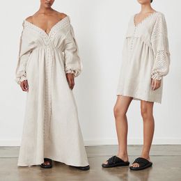 Robes pour femmes Jupe de robe de créatrice australienne Linette lâche Lanterne Lanterne French Hollow V-col