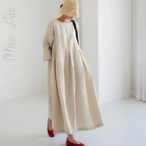 Robes pour femmes printemps et automne surdimensionné à manches longues en coton et lin robe longue loisirs et confort dans les robes 240119