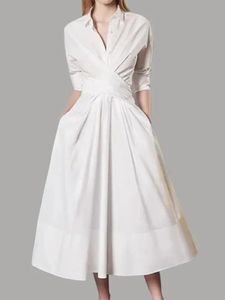 Jurken voor dames Lente zomer revers effen riem jurk met lange mouwen Witte jurk Dameskleding Street chic avondjurken 240108