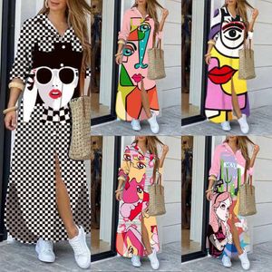 Venta al por menor de vestidos Maix para mujer, vestido informal de manga larga estampado, falda larga con bolsillo y botones