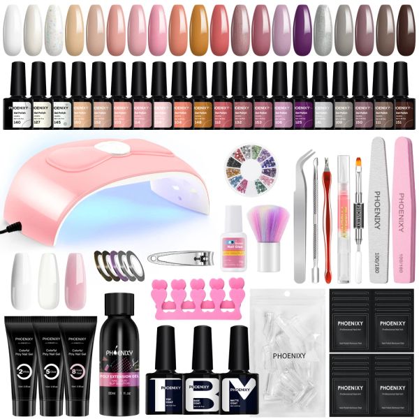 Robes Full Manucure Set Gel Rustroi à ongles avec lampe Poly Nail Gel Builder Extension Kit Glitter Vernis Vernir Nail Professionnel DIY Tools