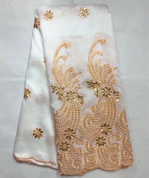 Vestidos de tela George con bordado de lentejuelas, tela de encaje George, Material de seda india para vestido de mujer, 5 yardas