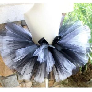 Robes Filles Noir Blanc Tutu Jupes Enfants Ballet Tulle Pettiskirts Jupon avec Ruban Arc Enfants Halloween Party Costume Jupes