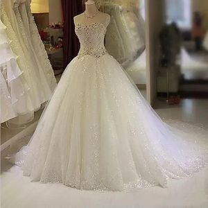 Robes Glitter Cristaux Perlés Starpless Robe De Mariée Paillettes ALine Strass Sans Manches De Luxe Longues Robes De Mariée 2023 Corset Plus Si