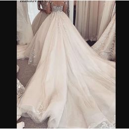 Robes Magnifique robe mariage Bridal Manches longues en dentelle Applique Chapelle Train Scoop Necd