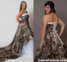 Jurken Gorgerous Camo trouwjurken Strapless Camp Bridal Dress overkruien trouwjurken plus maat natuurlijke bos bruiloftskapel trein c