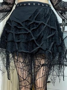 Jurken Goth Dark Spider Web Punk Mesh Tassel Mini Skirts Mall Gothic Grunge High Taille Aline Rok voor vrouwen Eyet Party Alt Kleding