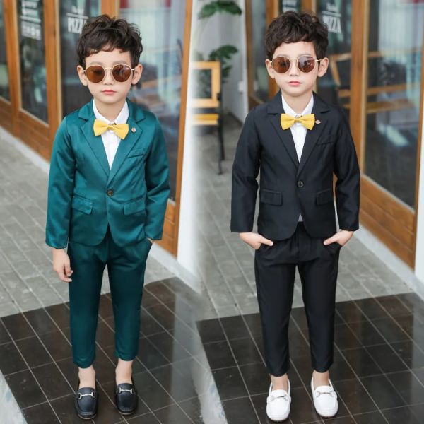 Robes Green and Black Child Suit for Wedding Flower Boys Good Quality Kids Blazer Slim Baby Boys Cosses vêtements