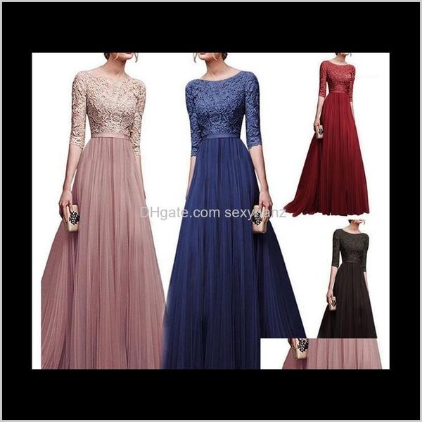 Vestidos Media manga O Cuello Verano Rosa Mujer Elegante Encaje Noche Maxi Vestido Seda Gasa Vacaciones Fiesta larga Damas 1 7Evne Yxpfw