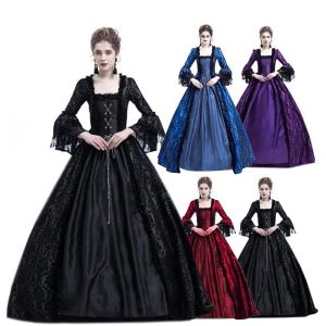 Jurken Halloween Vrouwen Victoriaanse Middeleeuwse Koningin Cosplay Kostuum Vintage Retro Gothic Kant Stitiching Lace Up Party Lange Maxi Jurken