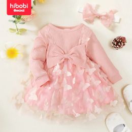 Robes Hibobi 2 pièces Set printemps bébé fille robe papillon à la mode et élégante noue rond