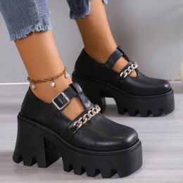 Jurken Hoge Hakken Platform Goth Ketting Vrouwen Schoenen Punk Designer Herfst Nieuwe 2024 Mode Sneakers Wandelen Jurk Casual Vrouwen Pompen schoenen