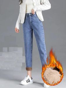 Robes hautes taies baggy harem anklelnglengle pantalon denim womens nouveau hiver en peluche velours bordure chaude mous