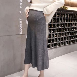 Robes Jupe tricotée haute taille jupe élastique pour femmes enceintes