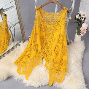 Jurken Hippie Froral Patch Ontwerp Vest Retro Vintage Gehaakte Zomer Strand Cover Up Top Asymmetrische Open Kimono Vest 2023