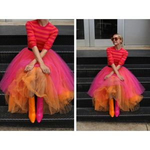 Robes jupes en Tulle superposées rose vif et Orange Faldas nouvelle Collection jupes avec bande élastique sur mesure femmes jupes Tutu
