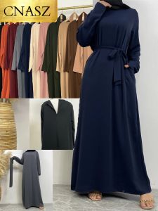 Vestidos Hot Selle Mujer Musulmana Abaya con Bolsillos Islámicos Casuales y Sencillos Vestidos Largos Caftán Marroquí Mujer Dubai Abaya Ramadán Negro