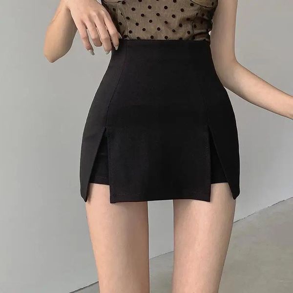 Vestidos Houzhou Black Slit Mini Falda Shorts Mujeres Sexy Coreano Cintura Alta Casual Bodycon Verano Micro Falda Kpop Streetwear Y2k Skort