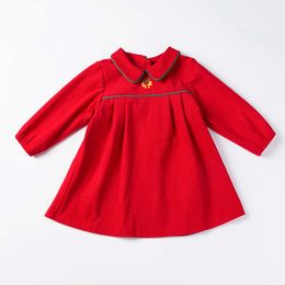 Vestidos en primavera y otoño de niñas, grandes vestidos de princesa roja, vestidos de manga larga bordada y moderna para niños pequeños y medianos sprg proses