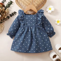 Robes bébé bébé fille mignonne Polkadot robe sans manches longues robe bleue robe basse-enfant fille d'anniversaire robes de princesse pendant 324 mois