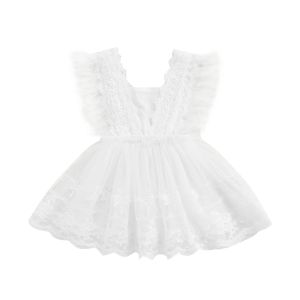 Jurken baby pasgeboren babymeisjes casual jurk, wit vierkante kraag mouwloze kanten zoom jurk, 024 maanden