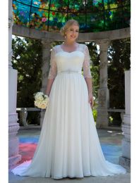 Jurken Informeel Lace Chiffon bescheiden plus size trouwjurken Vestido de noiva Half mouwen Big Size Reception Bridal Jurken Country Weste