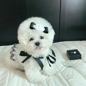 Vestidos INS nueva moda de lujo elegante blanco y negro Vestido corto bordado gato perro corbata ropa para mascotas diseñador perro mascota tutú