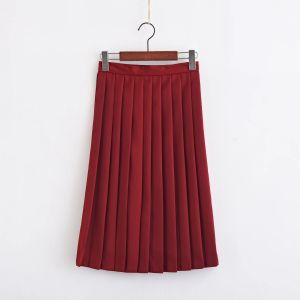 Vestidos Estilo preppy japonés Falda plisada Chicas lindas para mujer Uniforme estudiantil Jk Falda sólida hasta la rodilla Negro Azul marino Vino rojo