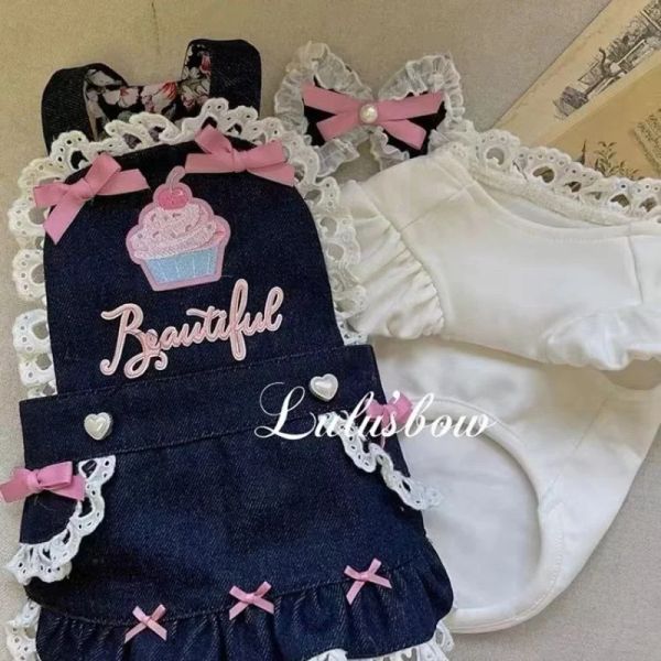 Robes Kawaii dentelle Denim robe chien vêtements rose bleu princesse petits chiens vêtements chat été mince mode coréenne doux produits pour animaux de compagnie