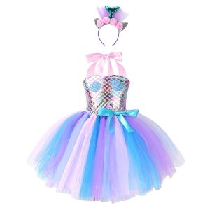 Robes Kids Girls Halloween Cosplay Costume Toddlers Sirène princesse tutu robe de bal de fêtard carnaval pour thèmes habit les vêtements de jeu de rôle