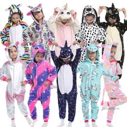 Jurken Kigurumi kinderpamas voor jongensmeisjes Unicorn Pamas Flanel Kids Panda Pijama Pak Dier Sleepwear Winter Cat onesies